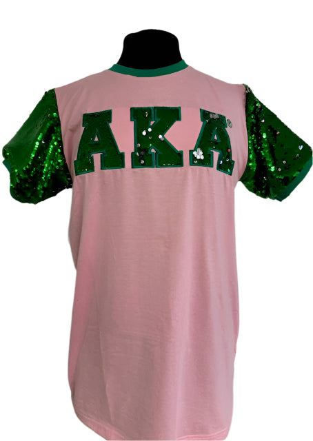 AKA Pink T-Shirt with Green Short Sleeves