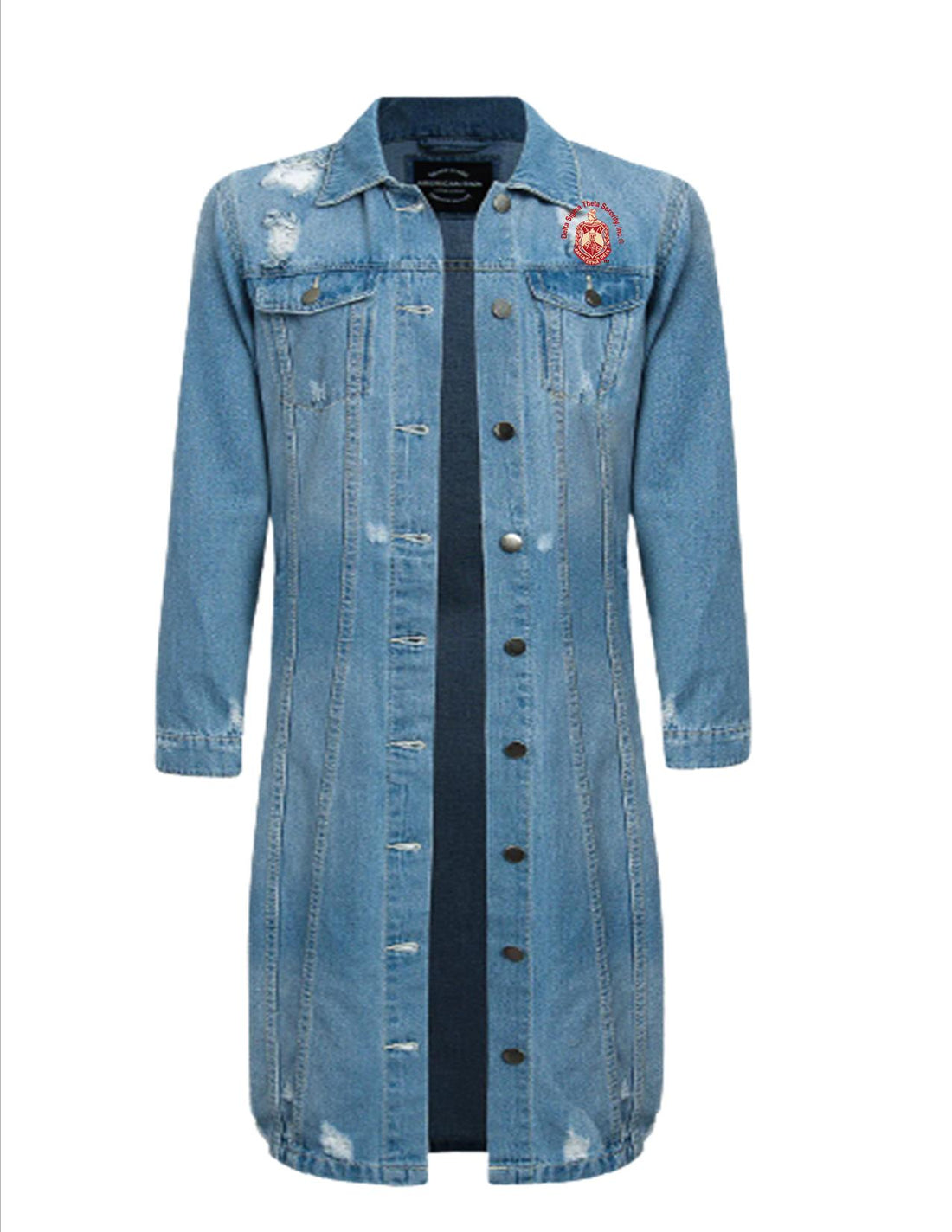Delta Long Distressed Denim Jean Jacket (Plus Size)