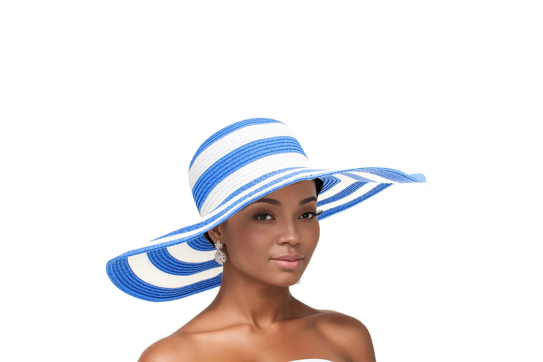 Blue & White Straw Floppy Hat