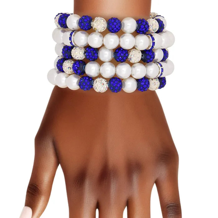 Zeta Phi Beta Pearl and Bead Memory Wire Bracelet