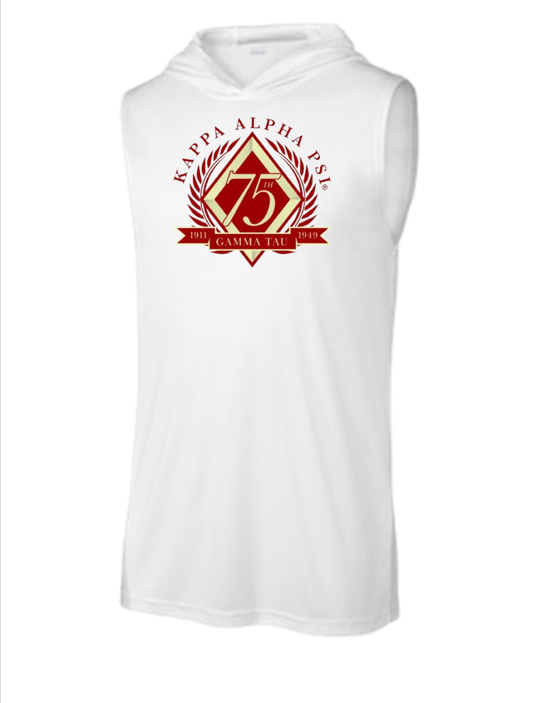Gamma Tau - 75th Anniversary Sleeveless Hooded Tee (White)