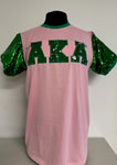 AKA Pink T-Shirt with Green Short Sleeves
