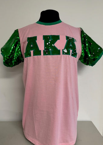 AKA Pink T-Shirt with Green Short Sleeves