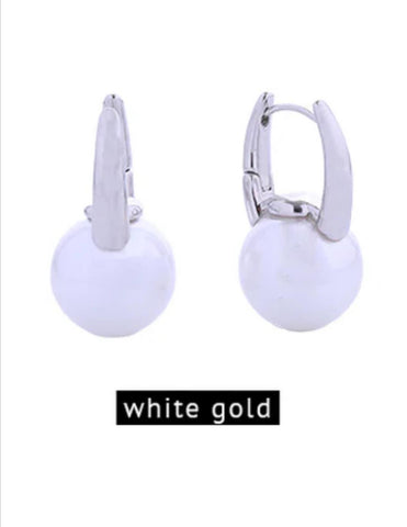 AKA 14k Gold Dipped Pearl Drop Huggie Earrings (White Gold)