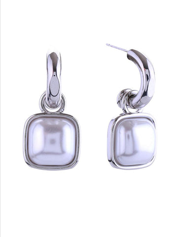 AKA 14k Square Pearl Drop Post Earrings (White Gold)