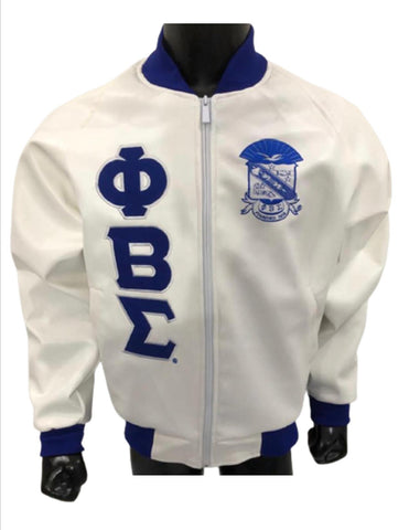 Phi Beta Sigma P/U White Leather Jacket (IN STOCK)