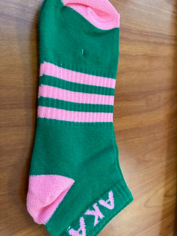 AKA Socks Green Ankle Socks with Pink Strips