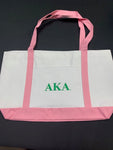 AKA White Tote Bag Light Pink Handles