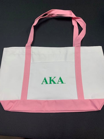 AKA White Tote Bag Light Pink Handles