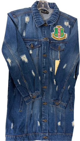 AKA Jacket Long Jean/Denim Distressed with Shield